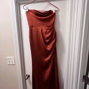 Azazie Strapless stretch Satin Dress in arburn